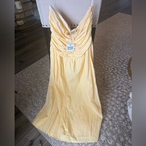 Paper Heart 100% Cotton Fit and Flare Strapless Butter Yellow Maxi Dress, 14